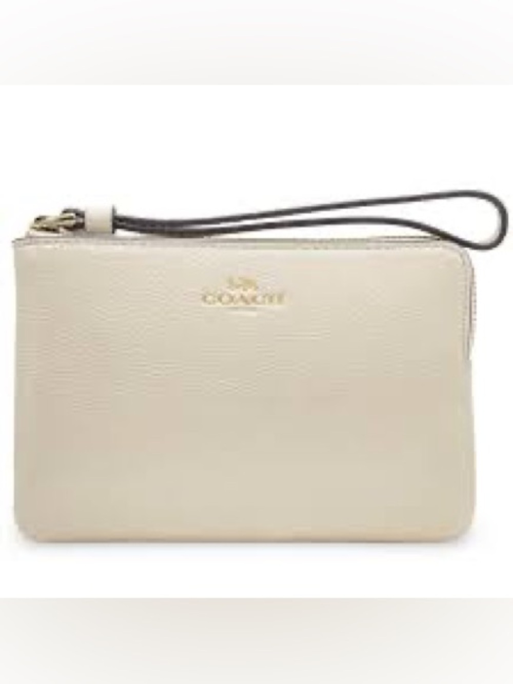 Coach Ivory Leather Wristlet with Gold Logo Accent